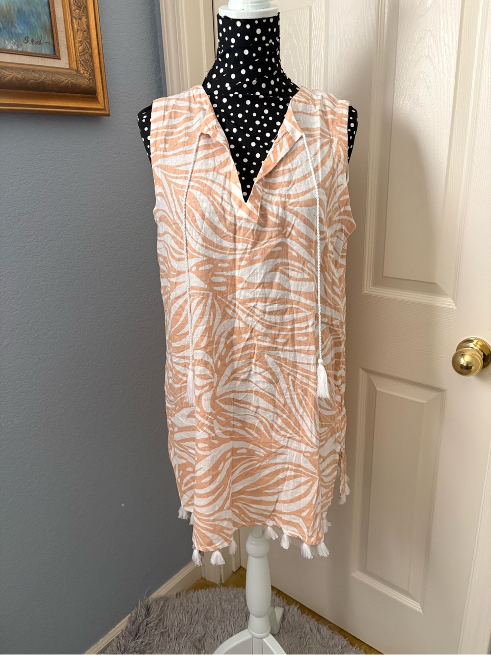 Rachel Zoe Peach & White Tassel Swim Coverup Tunic